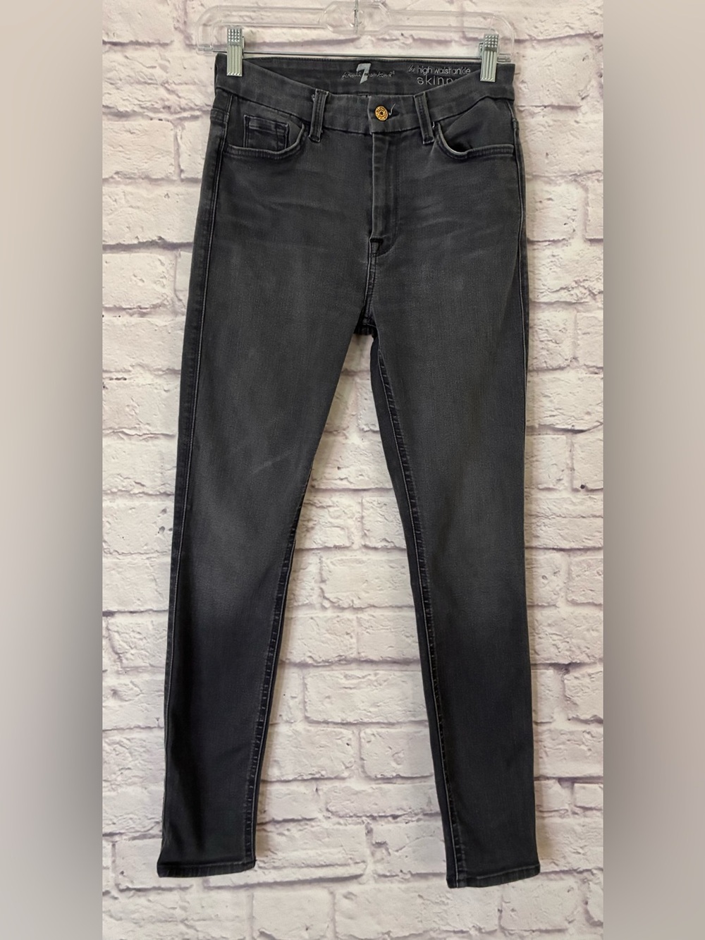 7 For All Mankind Women’s Slim Black Washed Jeans - Classic Stretch Fit - 27”